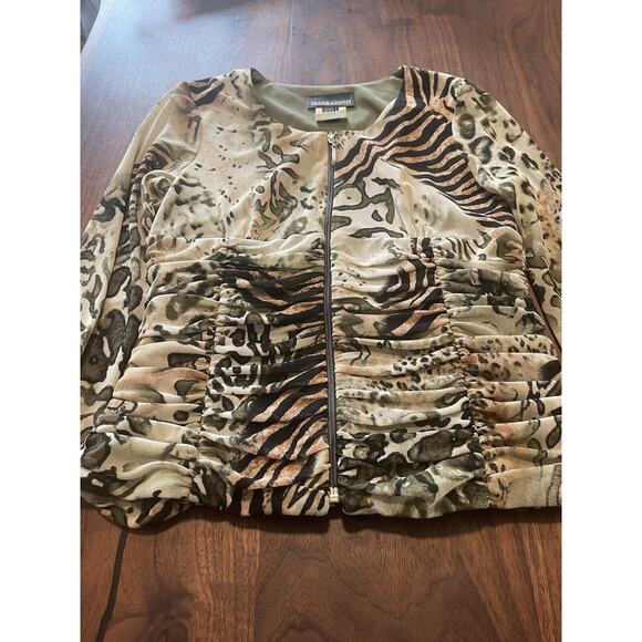 Frank Lyman jacket blazer 4 leopard ruffled mesh full zip long sleeve womens - Picture 4 of 12